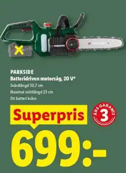 Lidl PARKSIDE Batteridriven motorsåg, 20 V erbjuda