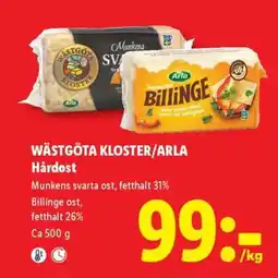 Lidl WÄSTGÖTA KLOSTER/ARLA Hårdost erbjuda