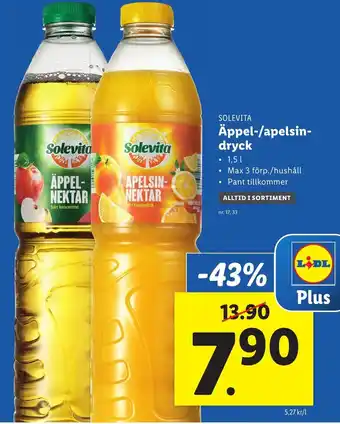 Lidl Solevita Äppel/apelsindryck 1,5L erbjuda