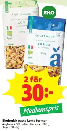 Coop Konsum Änglamark pasta korta former erbjuda