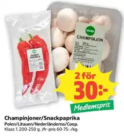 Coop Coop champinjoner/snackpaprika erbjuda