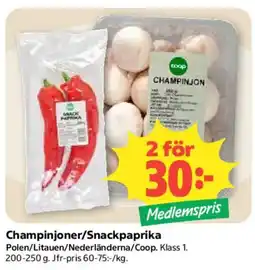 Coop Coop champinjoner/snackpaprika erbjuda