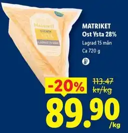 Lidl Matriket Ost Ysta 28% erbjuda
