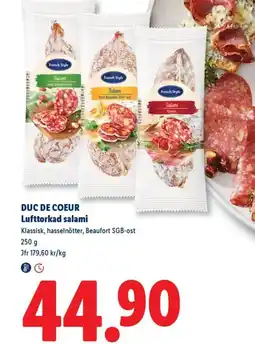 Lidl Duc de Coeur lufttorkad salami erbjuda