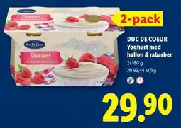 Lidl Duc De Coeur Yoghurt med hallon & rabarber erbjuda