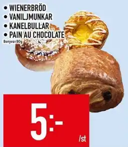 Matdax Bonjour wienerbröd vaniljmunkar kanelbullar pain au chocolate erbjuda