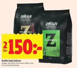 ICA Kvantum Zoegas kaffe hela bönor erbjuda