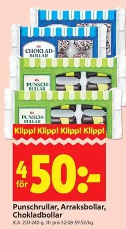 ICA Kvantum Ica punschrullar, arraksbollar, chokladbollar erbjuda