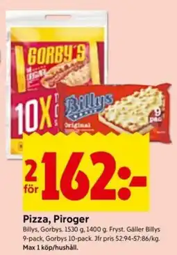 ICA Kvantum Billys, Gorbys pizza, piroger erbjuda