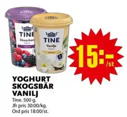 ICA Kvantum Tine yoghurt skogsbär vanilj erbjuda