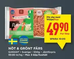 Willys NÖT & GRÖNT FÄRS, Medlemspris erbjuda