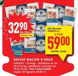 Willys SKIVAT BACON 3-PACK erbjuda