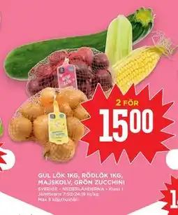 Willys Hemma GUL LÖK 1KG, RÖDLÖK 1KG, MAJSKOLV, GRÖN ZUCCHINI erbjuda