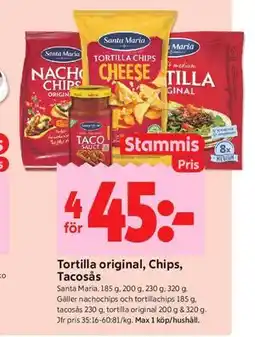 ICA Kvantum Tortilla original, Chips, Tacosås, Medlemspris erbjuda