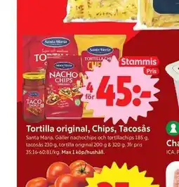 ICA Nära Tortilla original, Chips, Tacosås, Medlemspris erbjuda
