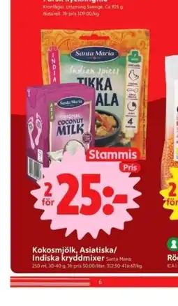 ICA Nära Kokosmjölk, Asiatiska/Indiska kryddmixer, Medlemspris erbjuda