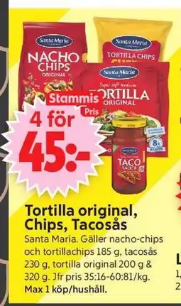 ICA Supermarket Tortilla original, Chips, Tacosås, Medlemspris erbjuda