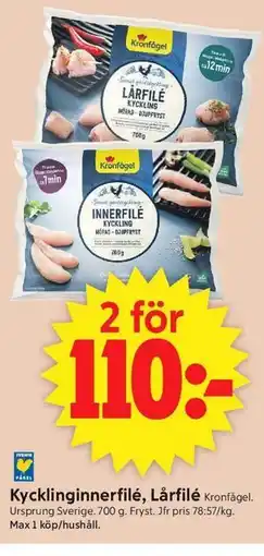 ICA Supermarket Kycklinginnerfilé, Lårfilé erbjuda