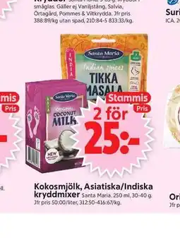 ICA Supermarket Kokosmjölk, Asiatiska/Indiska kryddmixer, Medlemspris erbjuda