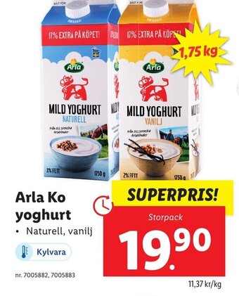 Lidl Arla Ko yoghurt Naturell, vanilj erbjuda