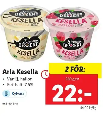 Lidl Arla Kesella Vanilj, hallon 250g/st erbjuda