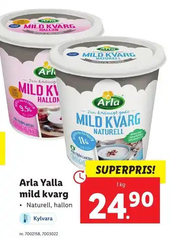 Lidl Arla Yalla mild kvarg Naturell, hallon 1kg erbjuda