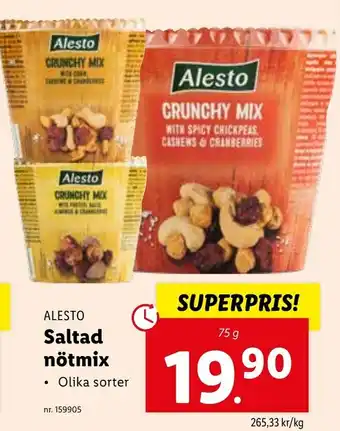 Lidl Alesto Saltad nötmix 75g erbjuda