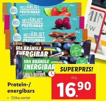 Lidl Protein/energibars 55g erbjuda