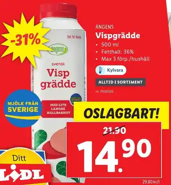Lidl Ängens Vispgrädde 500ml erbjuda
