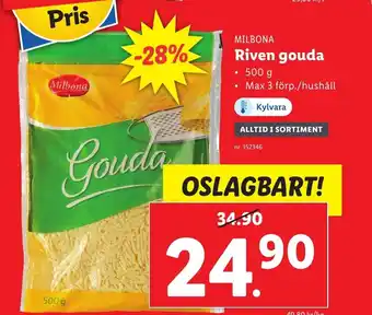 Lidl Milbona Riven gouda 500g erbjuda