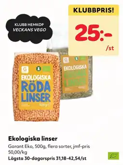 MatArket Garant ekologiska linser erbjuda