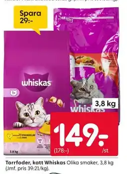 Rusta Torrfoder, katt Whiskas erbjuda