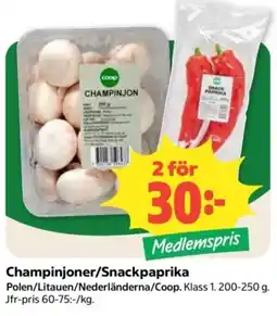 Coop Champinjoner/Snackpaprika erbjuda