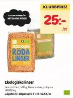 Östenssons Garant ekologiska linser erbjuda