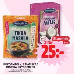ICA Maxi Santa Maria kokosmjölk, asiatiska/indiska kryddmixer erbjuda