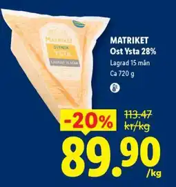Lidl MATRIKET Ost Ysta 28% erbjuda