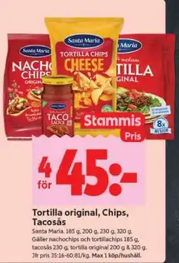 ICA Supermarket Tortilla original, Chips, Tacosås erbjuda