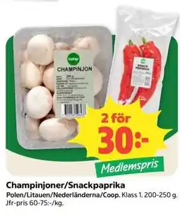Coop Champinjoner/Snackpaprika erbjuda