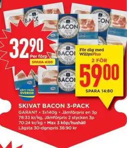 Willys SKIVAT BACON 3-PACK erbjuda