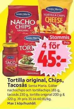 ICA Supermarket Santa Maria tortilla original, chips, tacosås erbjuda
