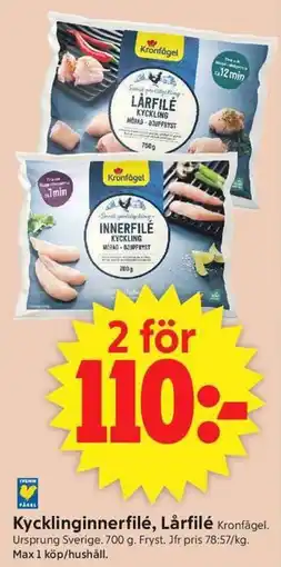 ICA Supermarket Kronfögel Kycklinginnerfilé, Lårfile erbjuda
