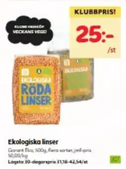 Hemköp Garant ekologiska röda linser erbjuda