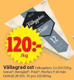 ICA Supermarket Falbygdens Vällagrad ost erbjuda