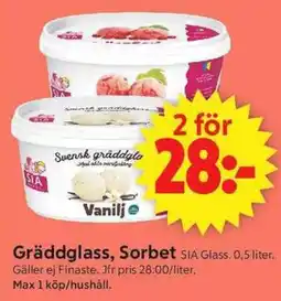 ICA Supermarket Sia Gräddglass Sorbet Vanilj erbjuda