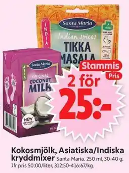 ICA Supermarket Santa Maria kokosmjölk, asiatiska/indiska kryddmixer erbjuda
