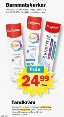 Pekås Colgate barnmatsburkar erbjuda