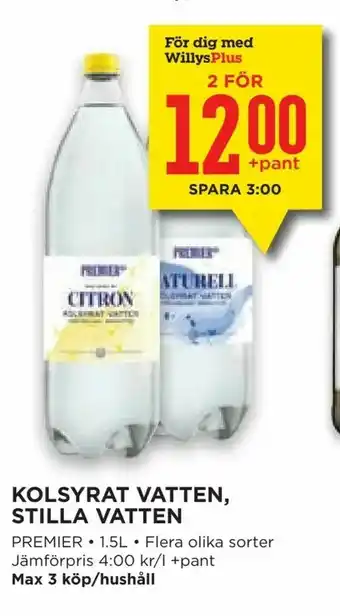 Willys Kolsyrat vatten, stilla vatten erbjuda
