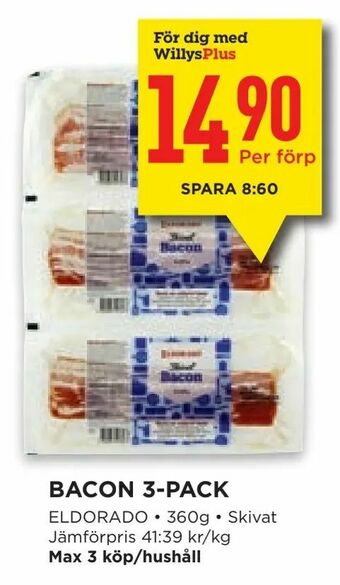Willys Bacon 3-pack erbjuda