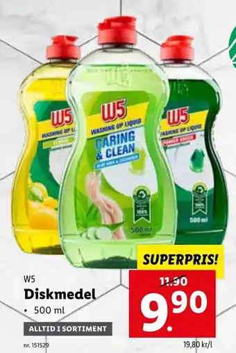 Lidl W5 Diskmedel 500 ml erbjuda