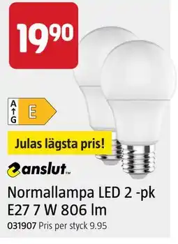 Jula Normallampa LED 2 -pk E27 7 W 806 lm erbjuda